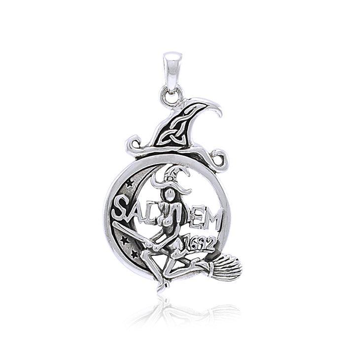 Salem Witch Resting on the Crescent Moon ~ Sterling Silver Pendant Jewelry TPD4241 - peterstone.dropshipping