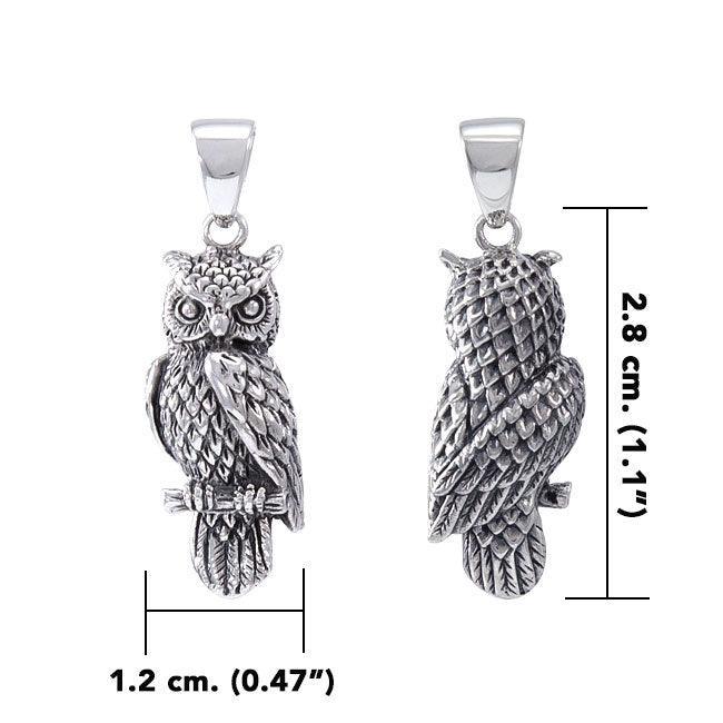 Wise and ever watchful ~ Sterling Silver Jewelry Horned Owl 3 Dimensional Pendant TPD4586 - peterstone.dropshipping