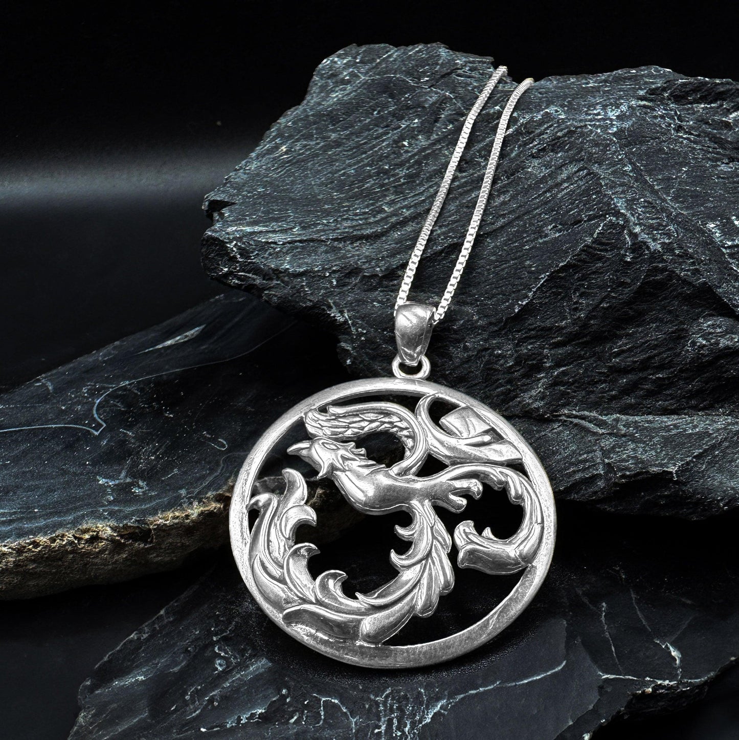 Phoenix Om Sterling Silver Pendant TPD5108 - peterstone.dropshipping