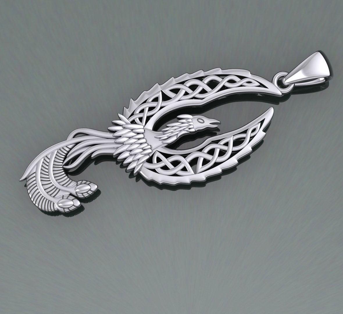 Mythical Celtic Phoenix Silver Pendant TPD5724 - peterstone.dropshipping