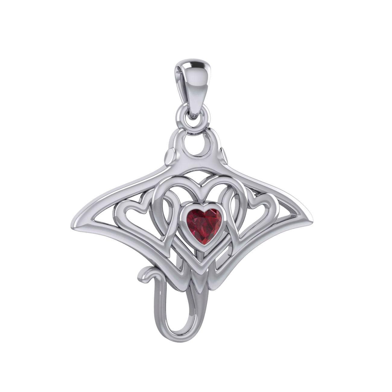 Manta ray with Triple Heart Silver Pendant With Gemstone in the Center TPD6072