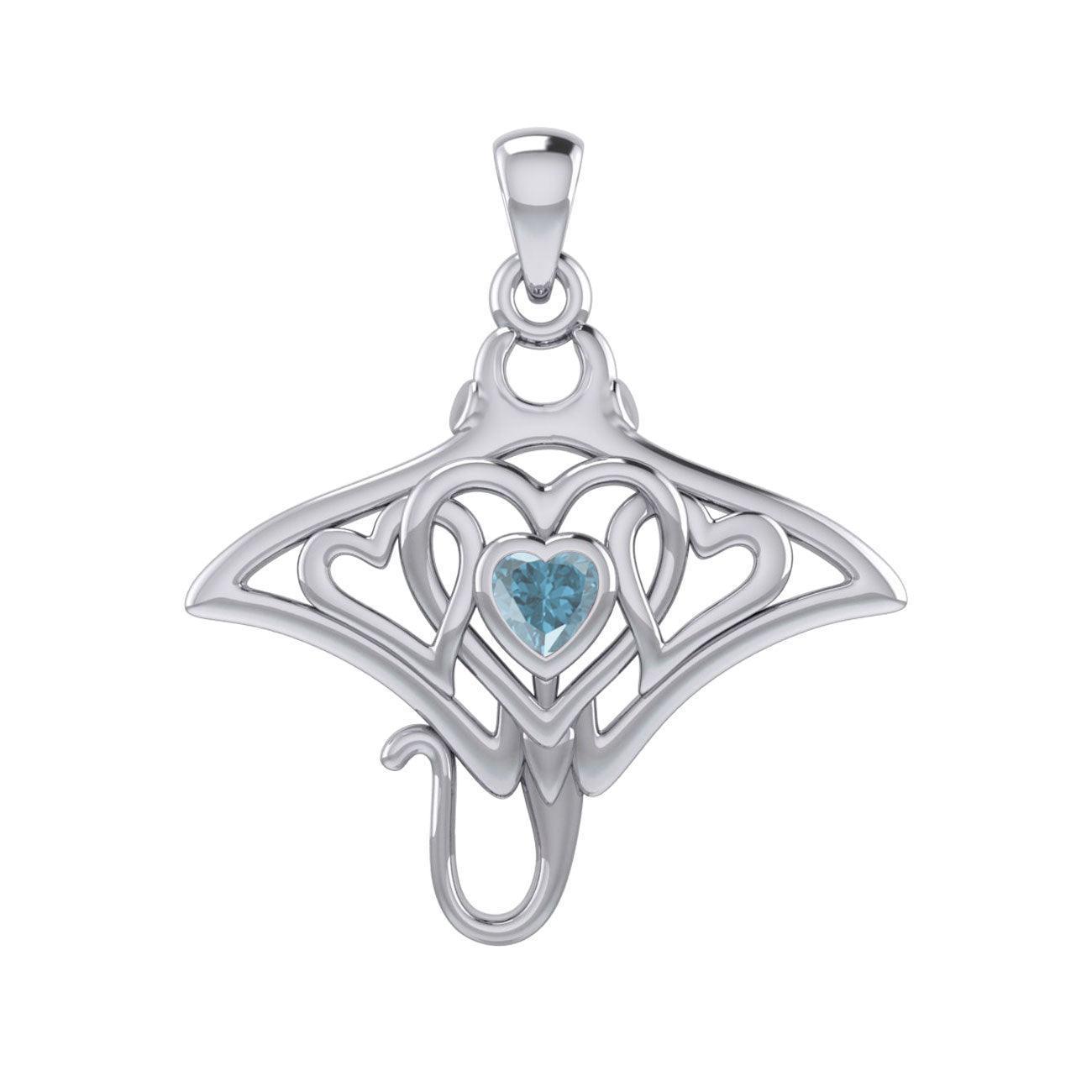 Manta ray with Triple Heart Silver Pendant With Gemstone in the Center TPD6072