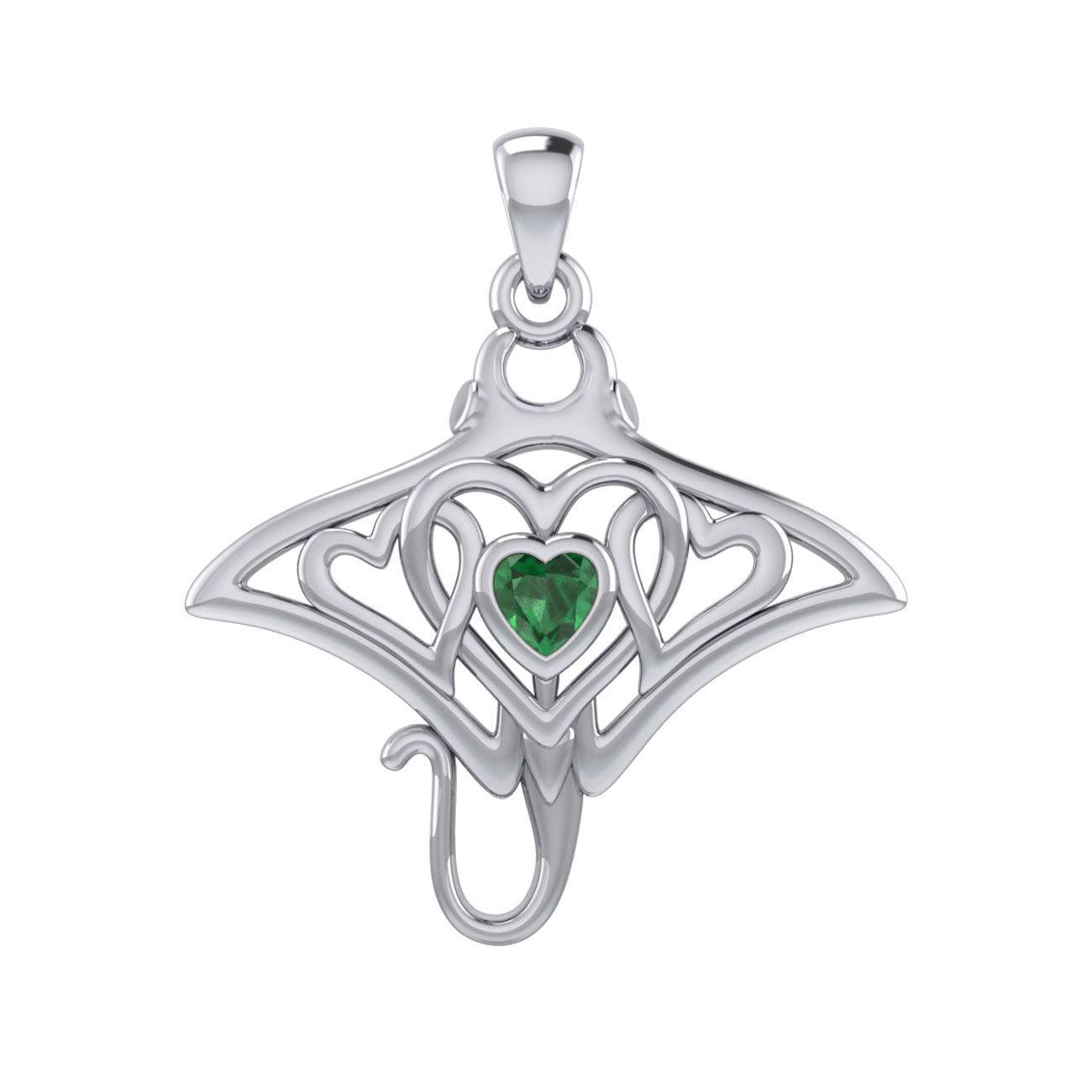 Manta ray with Triple Heart Silver Pendant With Gemstone in the Center TPD6072