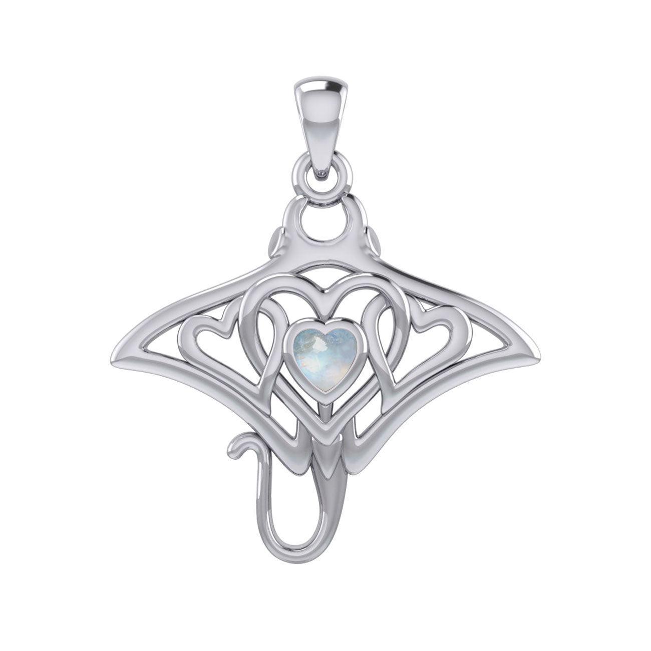 Manta ray with Triple Heart Silver Pendant With Gemstone in the Center TPD6072