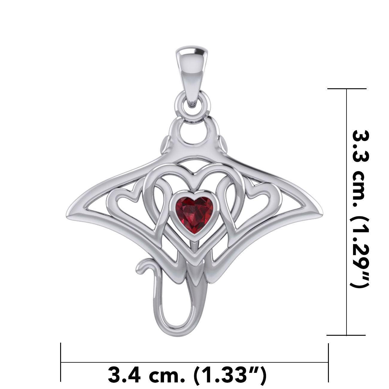 Manta ray with Triple Heart Silver Pendant With Gemstone in the Center TPD6072