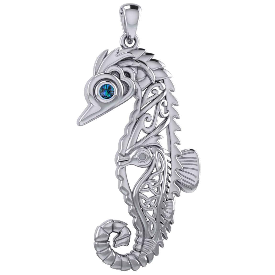 Large Seahorse Silver Pendant with Small Celtic Seahorse inside TPD6121 - peterstone.dropshipping