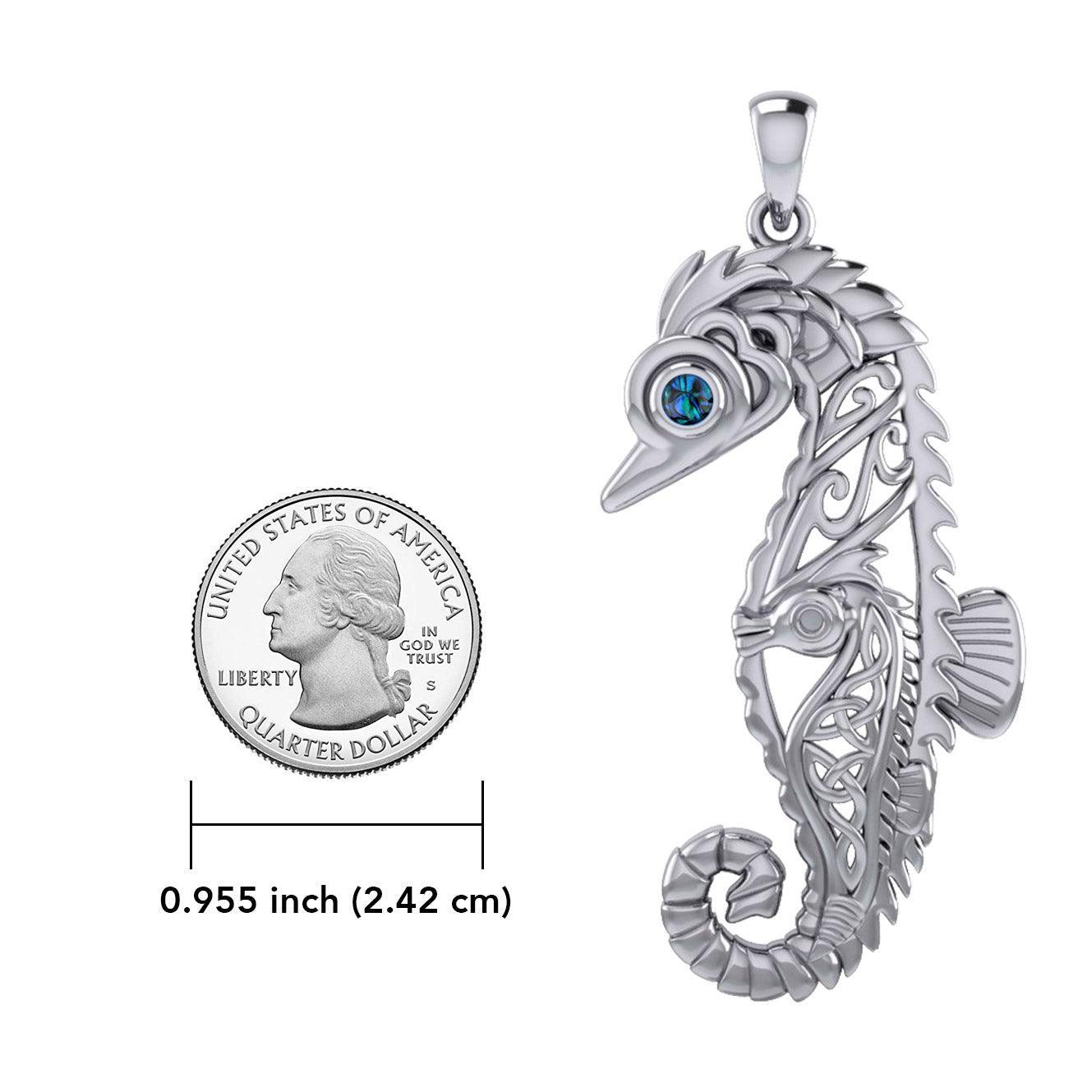 Large Seahorse Silver Pendant with Small Celtic Seahorse inside TPD6121 - peterstone.dropshipping