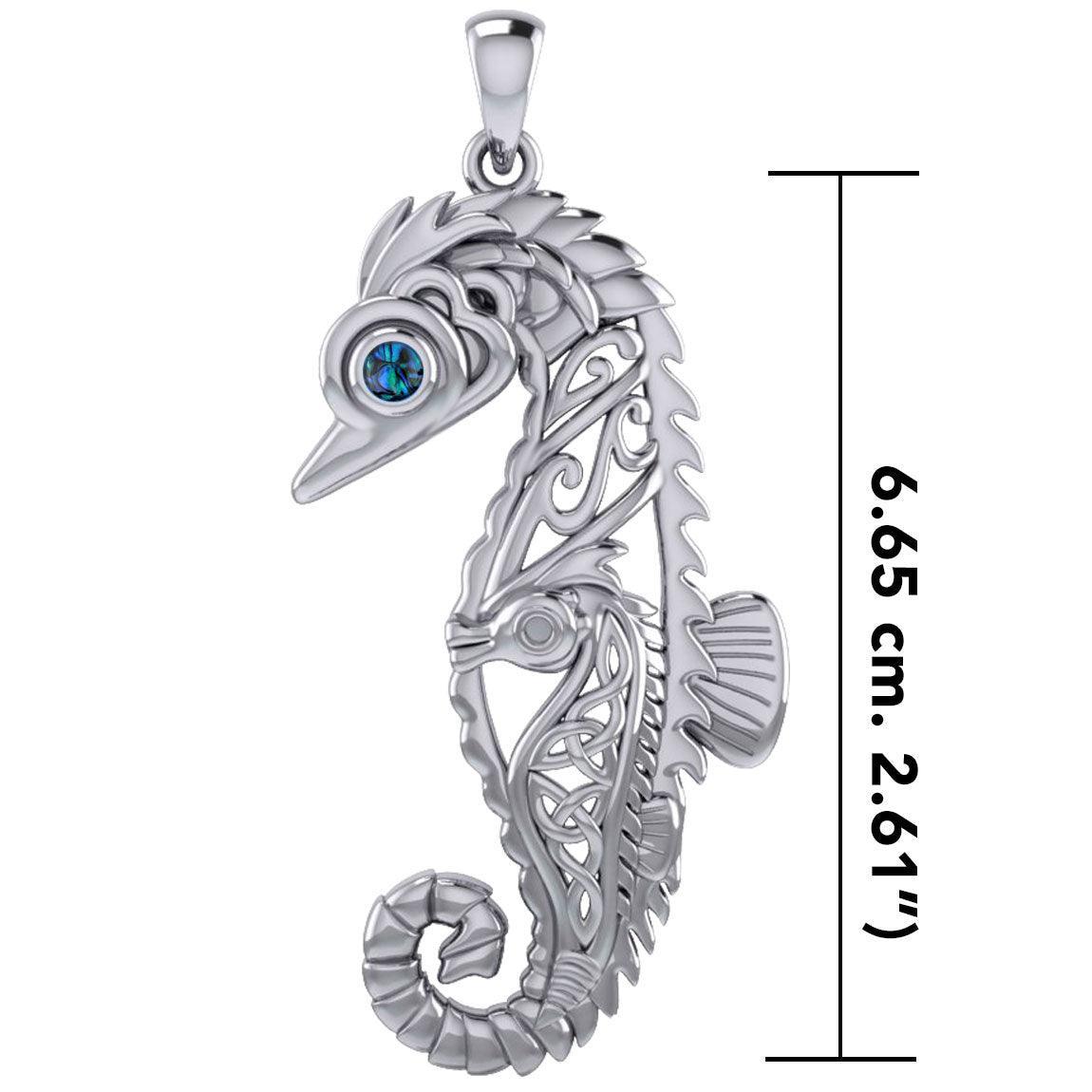 Large Seahorse Silver Pendant with Small Celtic Seahorse inside TPD6121 - peterstone.dropshipping