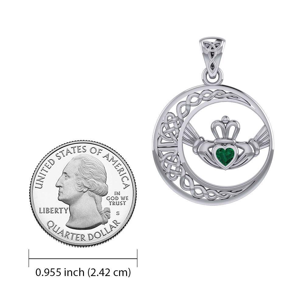 Celtic Crescent Moon and Claddagh with Heart Gemstone Silver Pendant TPD6127 - peterstone.dropshipping