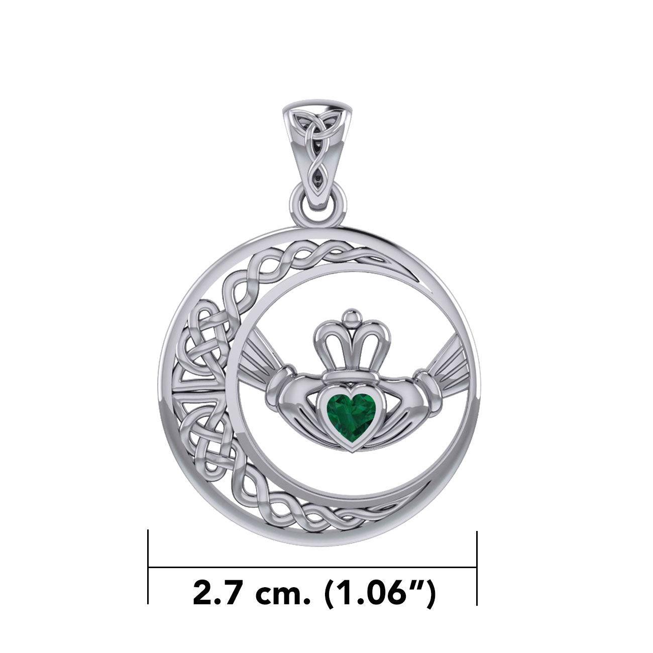 Celtic Crescent Moon and Claddagh with Heart Gemstone Silver Pendant TPD6127 - peterstone.dropshipping