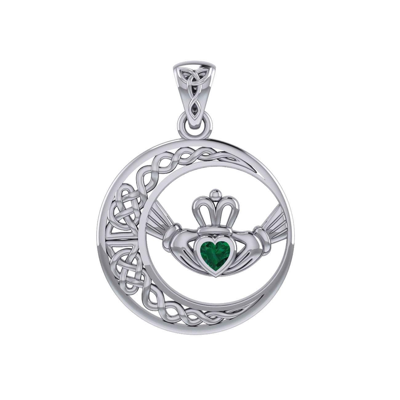 Celtic Crescent Moon and Claddagh with Heart Gemstone Silver Pendant TPD6127 - peterstone.dropshipping