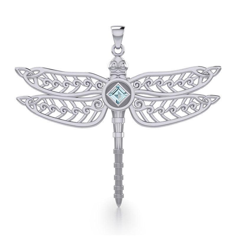 Dragonfly with Facet Gemstone NA Symbol Silver Pendant TPD6163 - peterstone.dropshipping