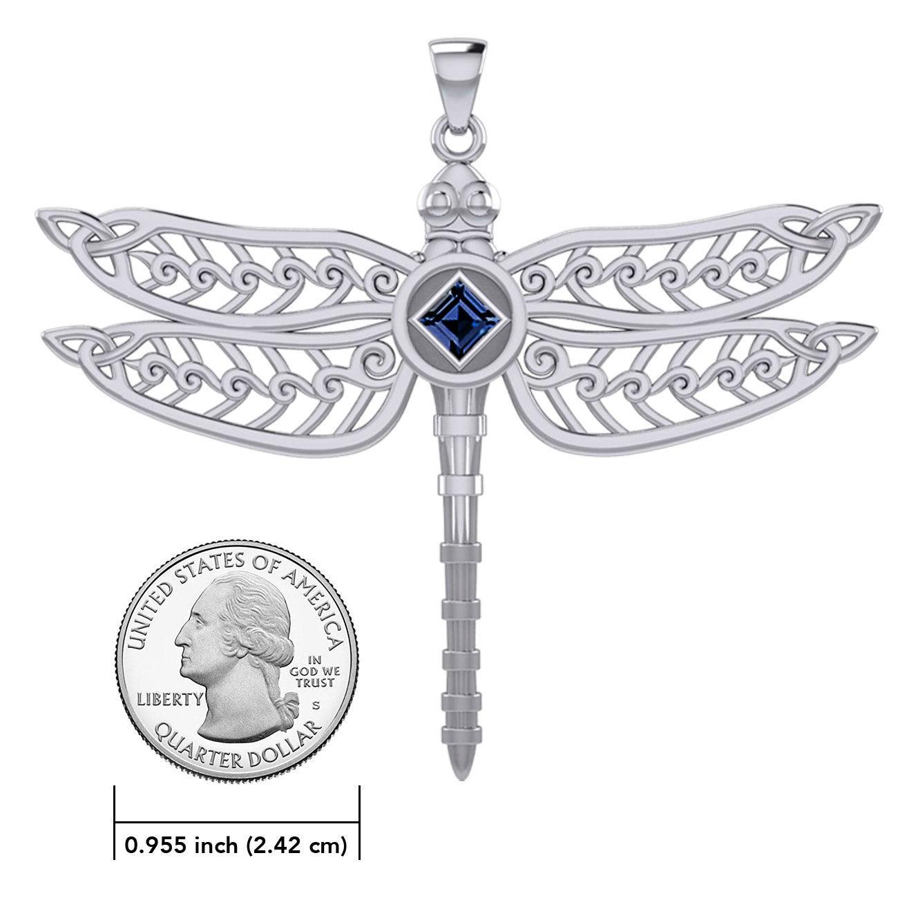 Dragonfly with Facet Gemstone NA Symbol Silver Pendant TPD6163 - peterstone.dropshipping