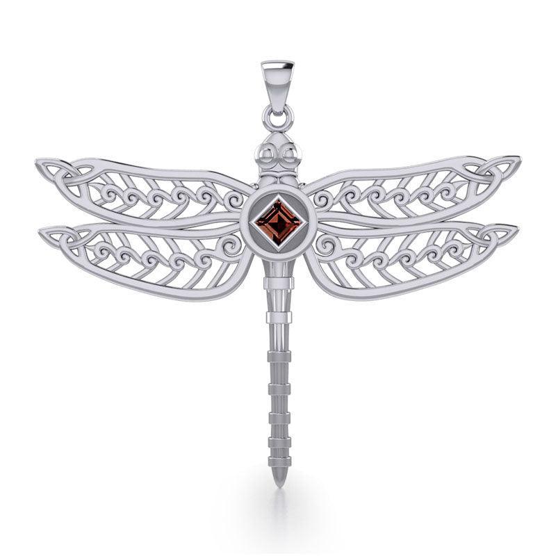 Dragonfly with Facet Gemstone NA Symbol Silver Pendant TPD6163 - peterstone.dropshipping