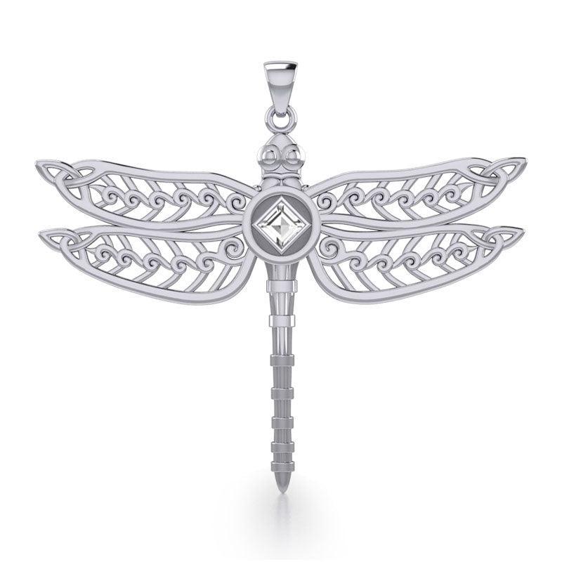 Dragonfly with Facet Gemstone NA Symbol Silver Pendant TPD6163 - peterstone.dropshipping