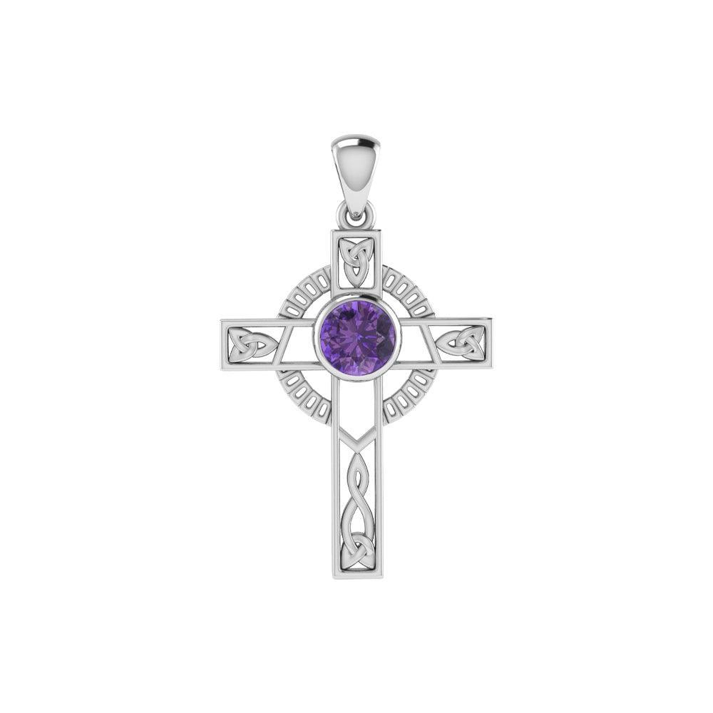 Celtic Knotwork Cross with Gem Silver Pendant TPD721 - peterstone.dropshipping