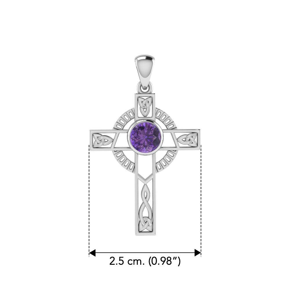 Celtic Knotwork Cross with Gem Silver Pendant TPD721 - peterstone.dropshipping