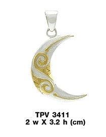 Spiral Crescent Moon Silver and 14K Gold Accent Pendant TPV3411 - peterstone.dropshipping