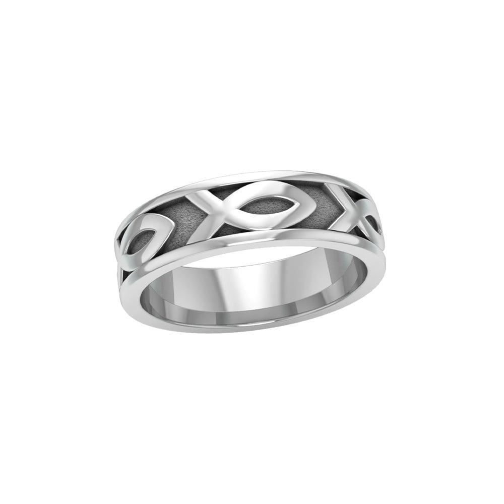 Ichthus Christian Fish Silver Band Ring TR1041 - peterstone.dropshipping