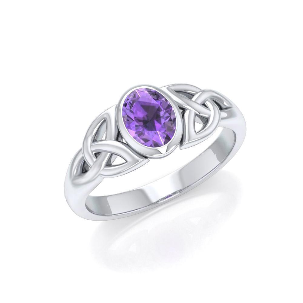 Love in interconnectedness ~ Sterling Silver Celtic Triquetra Knot Ring with Gemstone TR1420