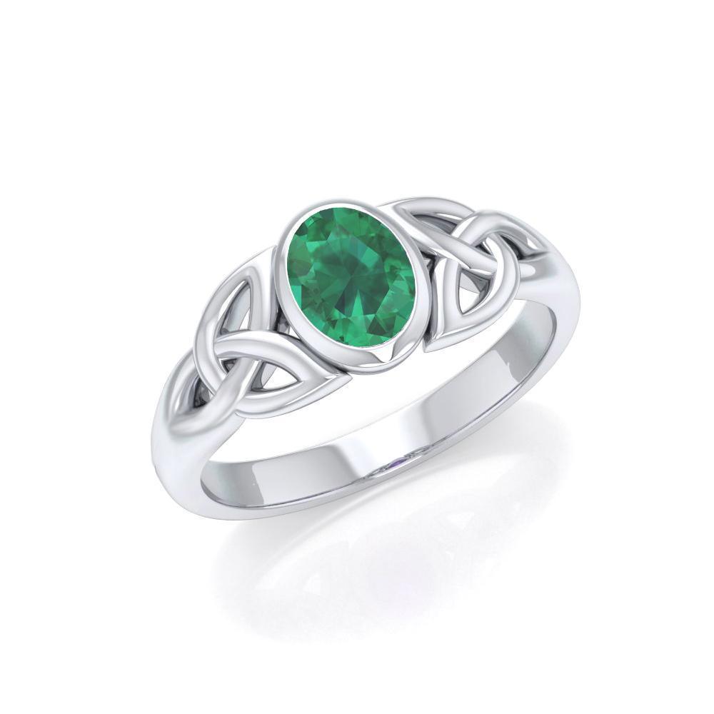 Love in interconnectedness ~ Sterling Silver Celtic Triquetra Knot Ring with Gemstone TR1420