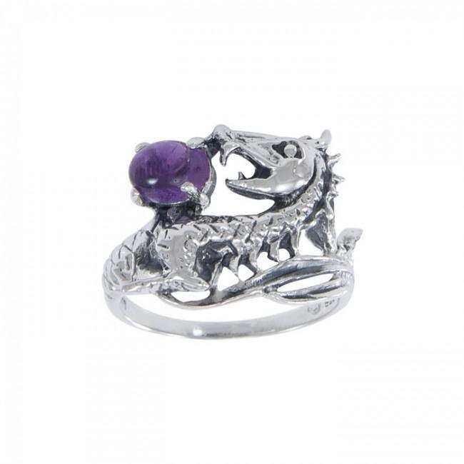 Dragon Holding Gem Silver Ring TR3808 - Jewelry