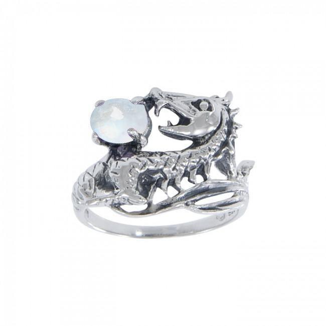 Dragon Holding Gem Silver Ring TR3808 - Jewelry