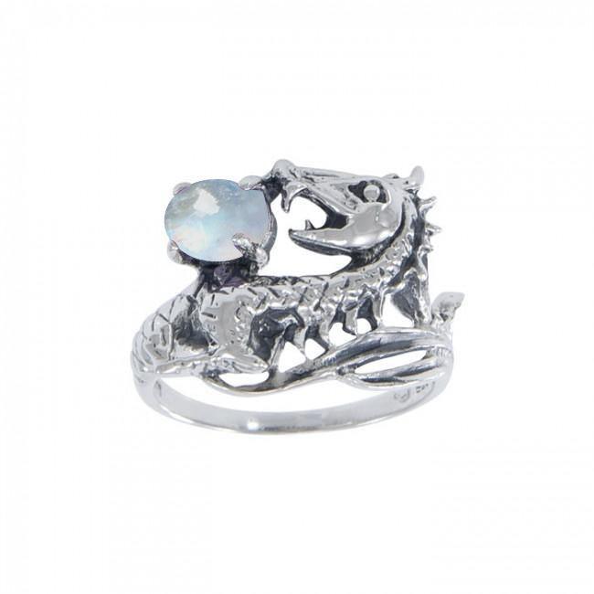 Dragon Holding Gem Silver Ring TR3808 - Jewelry