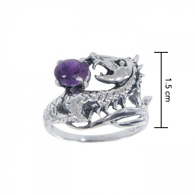 Dragon Holding Gem Silver Ring TR3808 - Jewelry