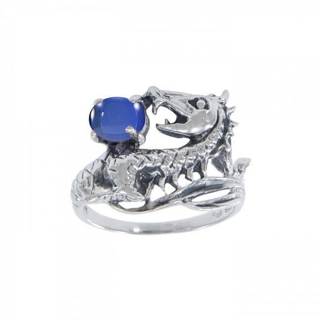 Dragon Holding Gem Silver Ring TR3808 - Jewelry