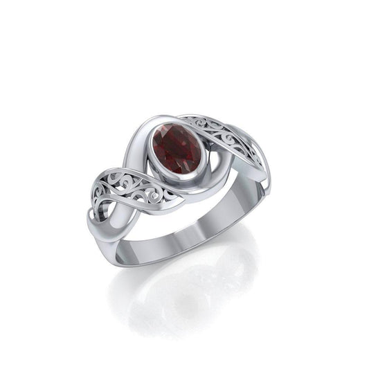 Silver Bold Filigree Ring with Gemstone TR745