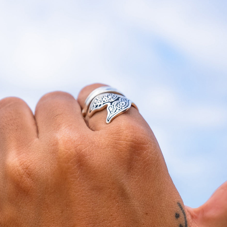 Aboriginal Whale Tail  Sterling Silver Spoon Ring TRI1734