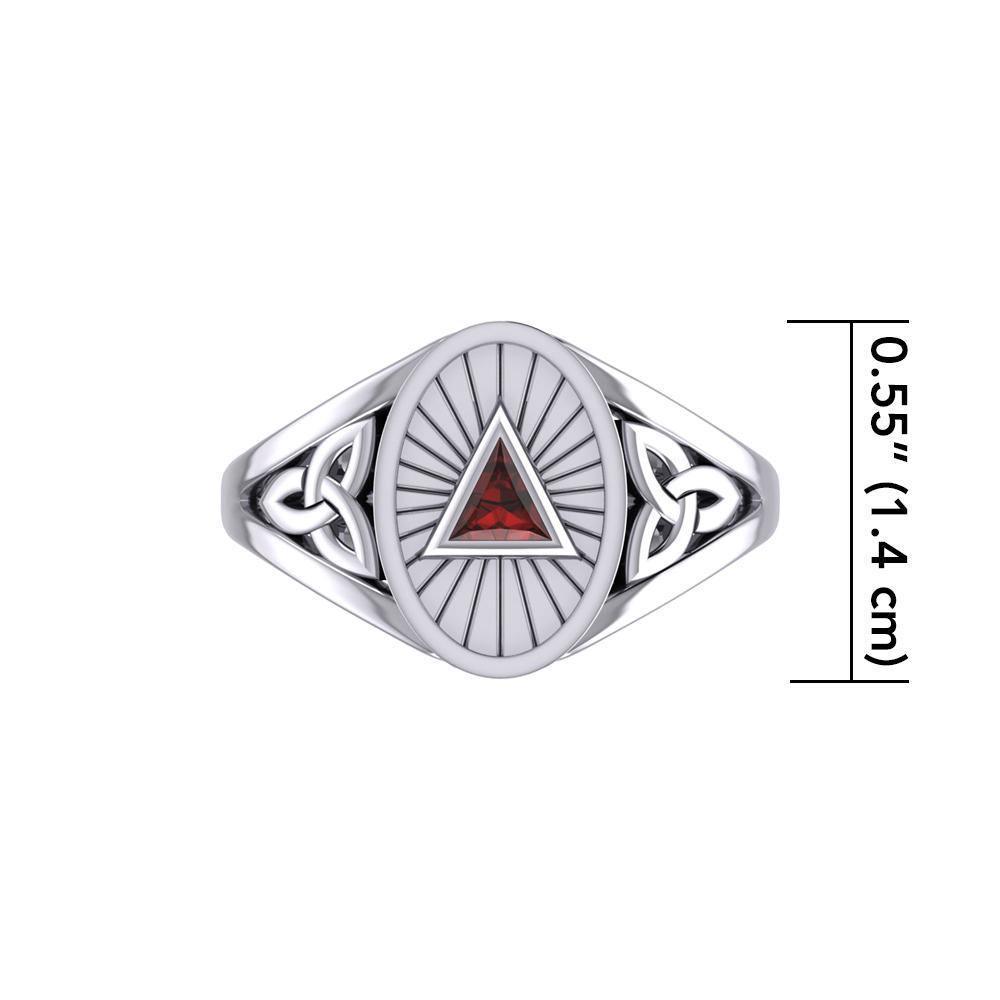 Silver Celtic Trinity Knot Ring with Inlaid Recovery Symbol TRI1930