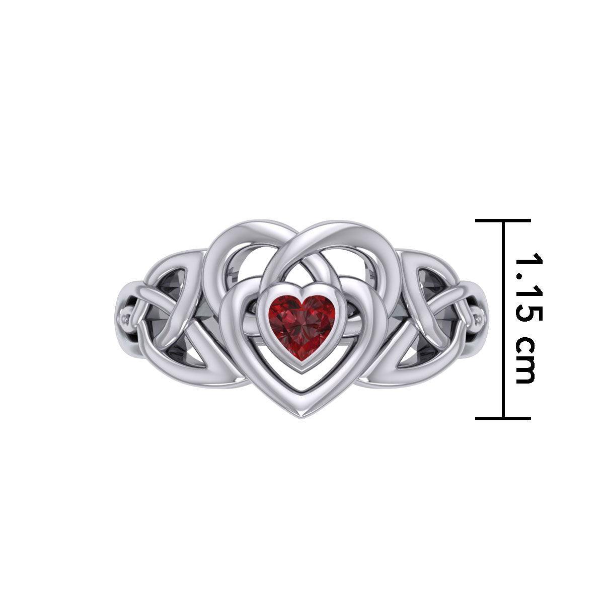 Celtic Knotwork Heart Ring With Heart Gemstone TRI2381