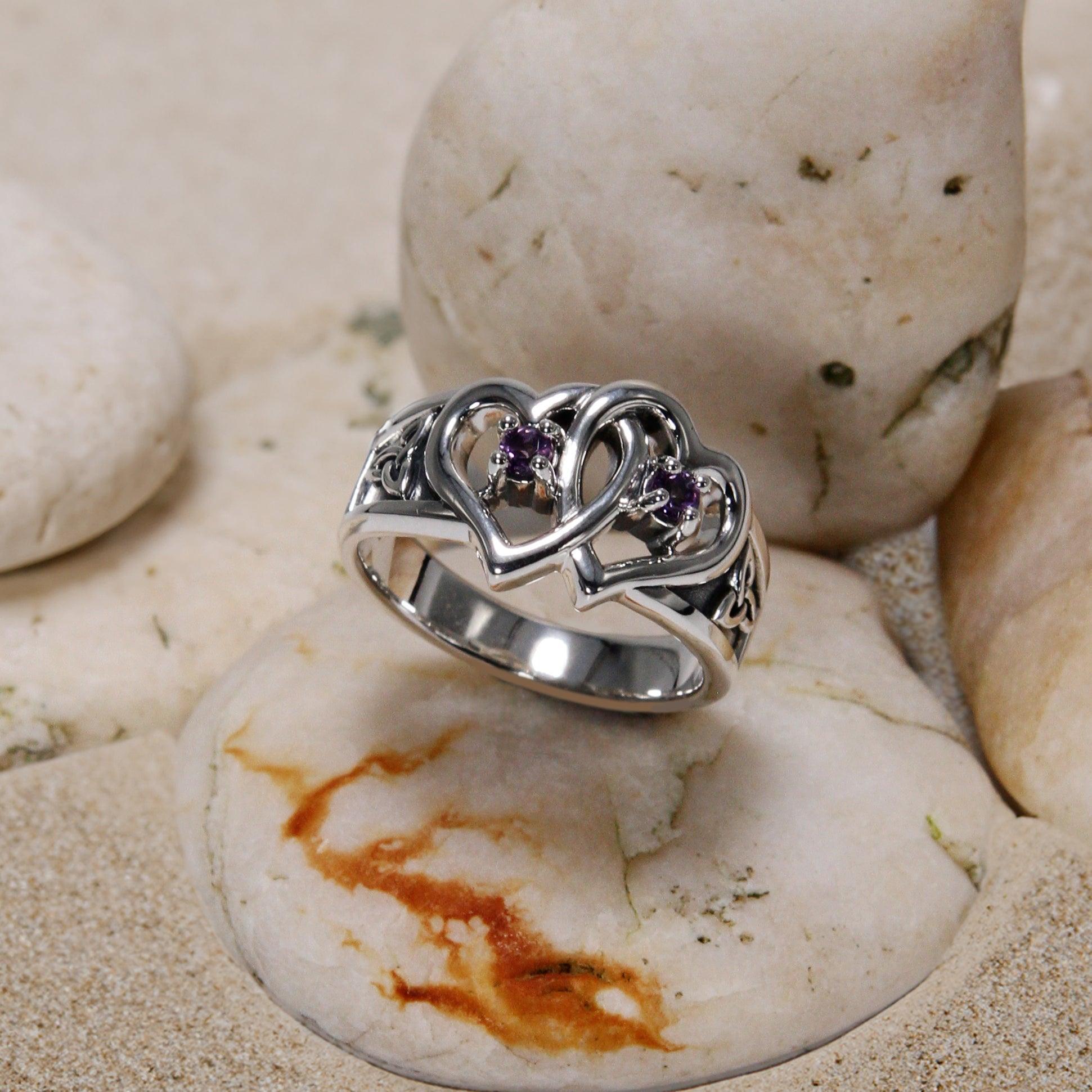 Celtic Double Heart And Trinity With Gemstone Ring TRI2392 - peterstone.dropshipping