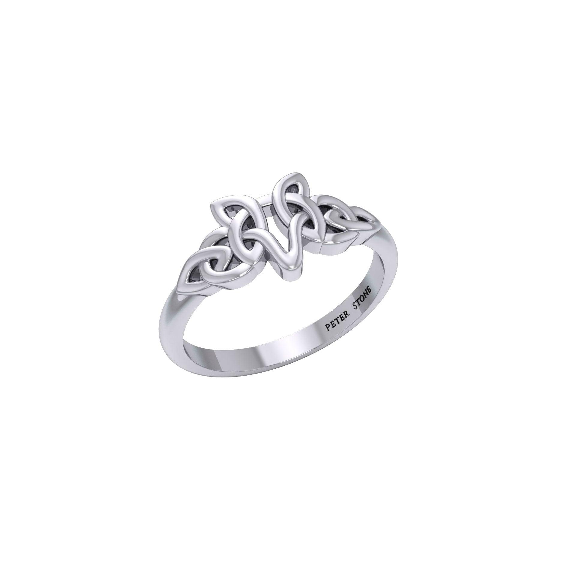 Peter Stone Jewelry Sterling Silver Celtic Wolf Ring - Majestic Symbolism and Craftsmanship for a Bold Statement TRI2419 - peterstone.dropshipping