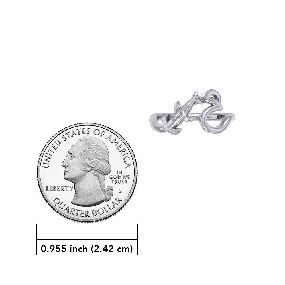 Hammerhead Shark with Wave Silver Ring TRI2428 - peterstone.dropshipping