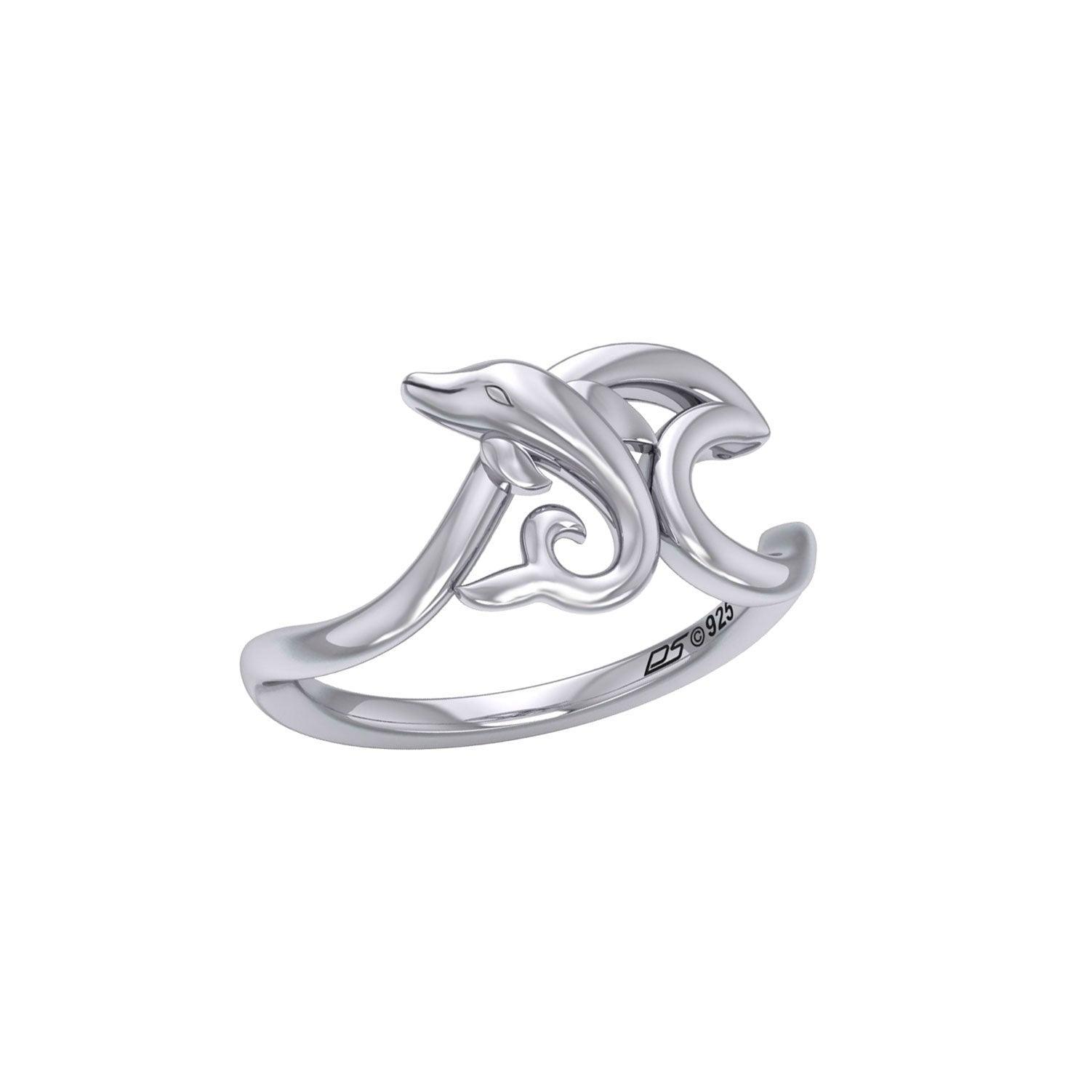 Dolphin with Wave Silver Ring TRI2431 - peterstone.dropshipping