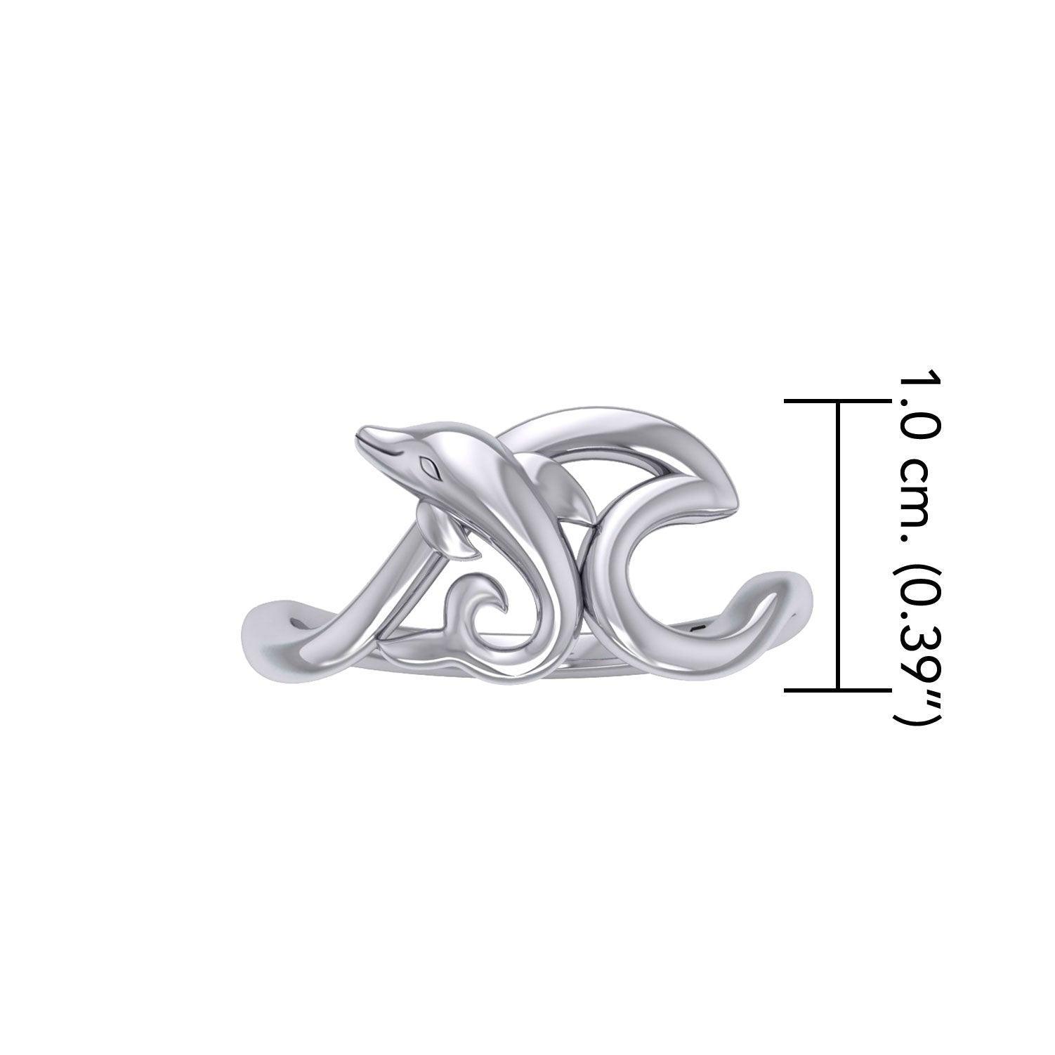 Dolphin with Wave Silver Ring TRI2431 - peterstone.dropshipping