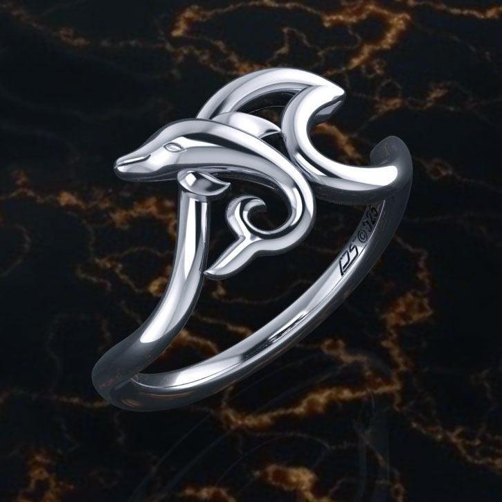 Dolphin with Wave Silver Ring TRI2431 - peterstone.dropshipping