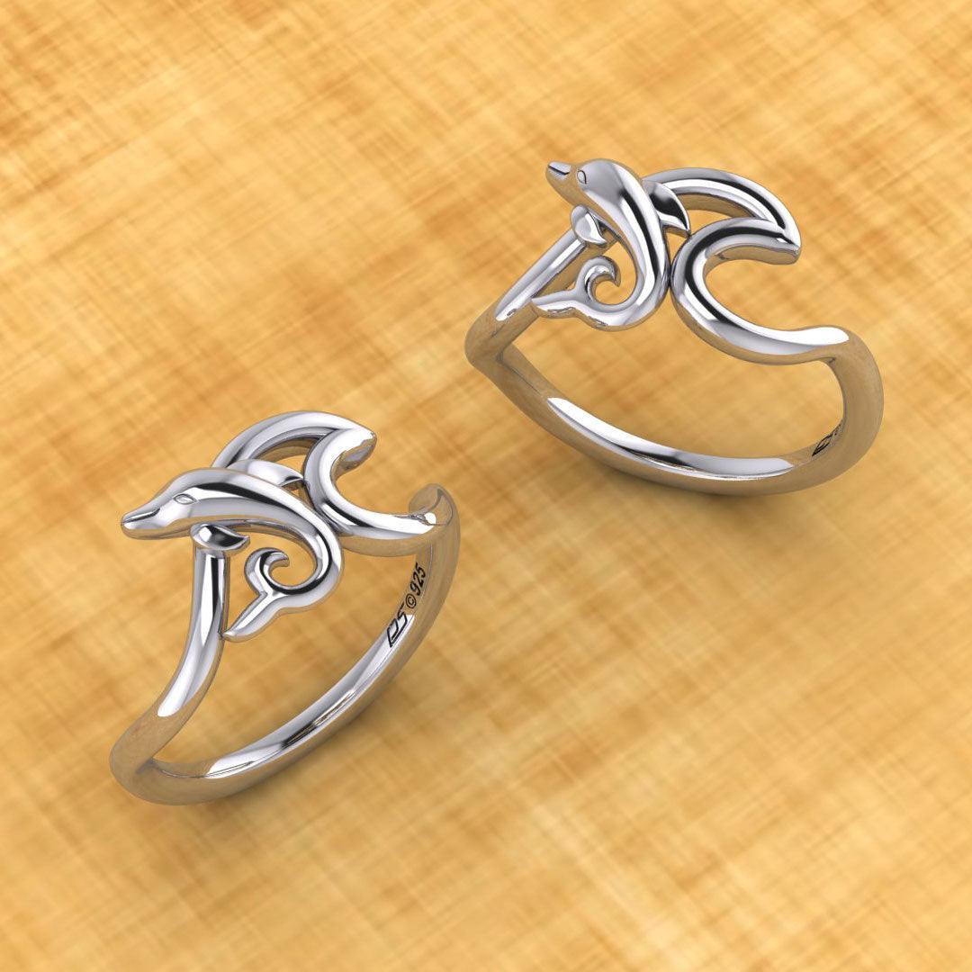 Dolphin with Wave Silver Ring TRI2431 - peterstone.dropshipping