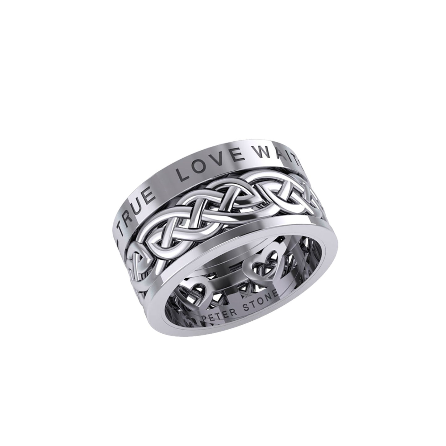 Peter Stone True Love Waits Celtic Silver Spinner Ring TRI2449