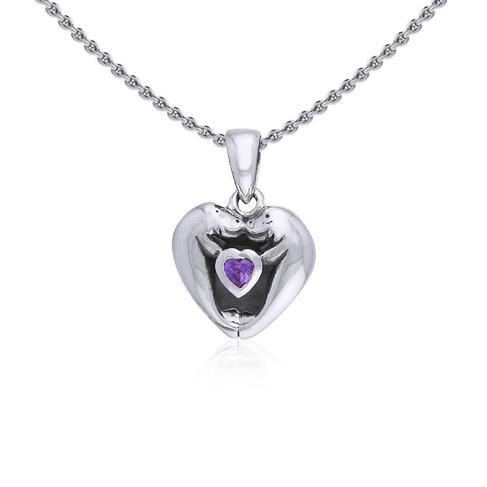 Manatees Silver Pendant with Heart Gemstone and Chain Set TSE735 - peterstone.dropshipping