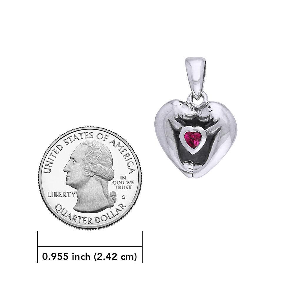 Manatees Silver Pendant with Heart Gemstone and Chain Set TSE735 - peterstone.dropshipping