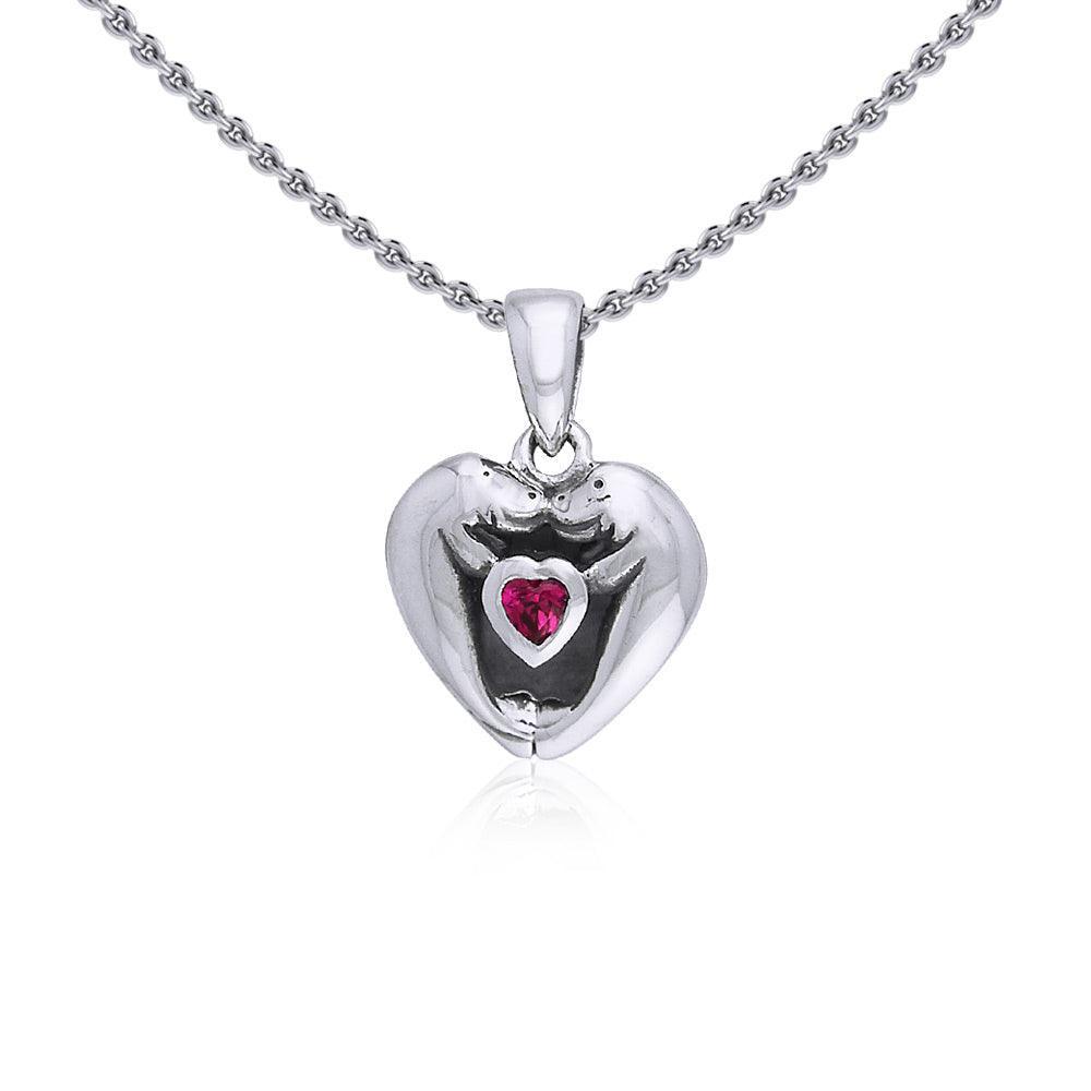 Manatees Silver Pendant with Heart Gemstone and Chain Set TSE735 - peterstone.dropshipping