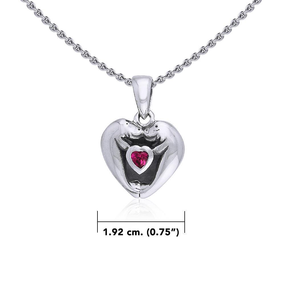 Manatees Silver Pendant with Heart Gemstone and Chain Set TSE735 - peterstone.dropshipping