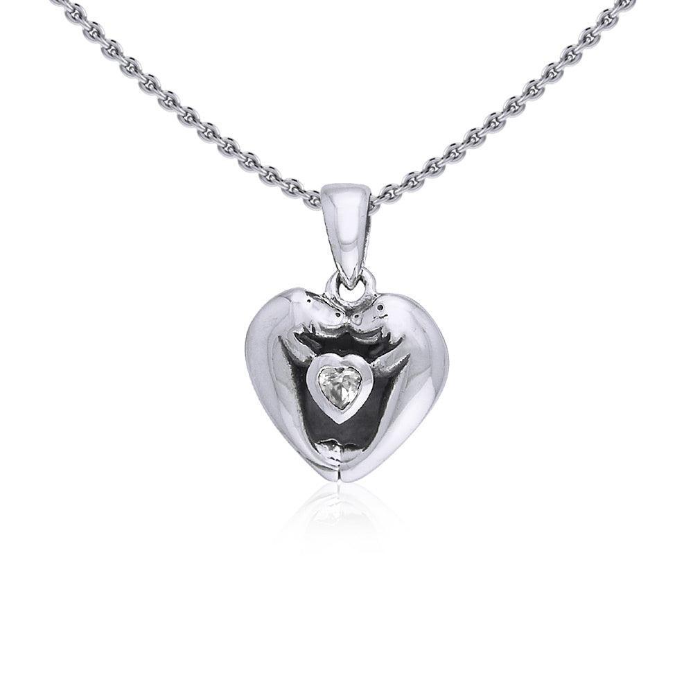 Manatees Silver Pendant with Heart Gemstone and Chain Set TSE735 - peterstone.dropshipping