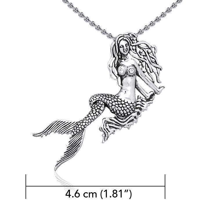 Movable Mermaid Silver Pendant with Gemstone And Chain Set TSE748 - peterstone.dropshipping