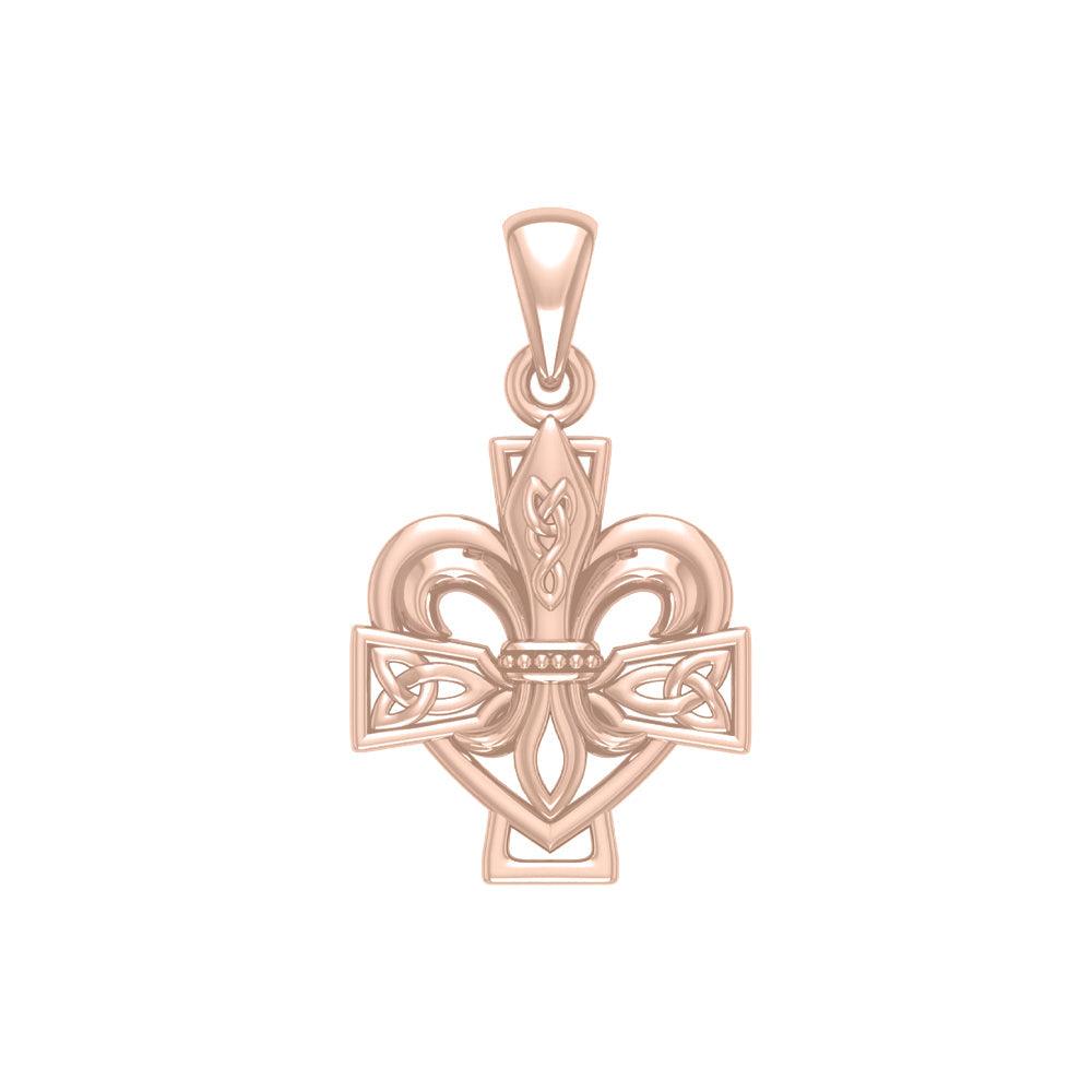 A powerful combination of Celtic elements Rose Gold Jewelry Pendant in Fleur-de-Lis and Celtic Cross UPD6068