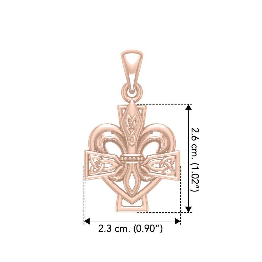 A powerful combination of Celtic elements Rose Gold Jewelry Pendant in Fleur-de-Lis and Celtic Cross UPD6068